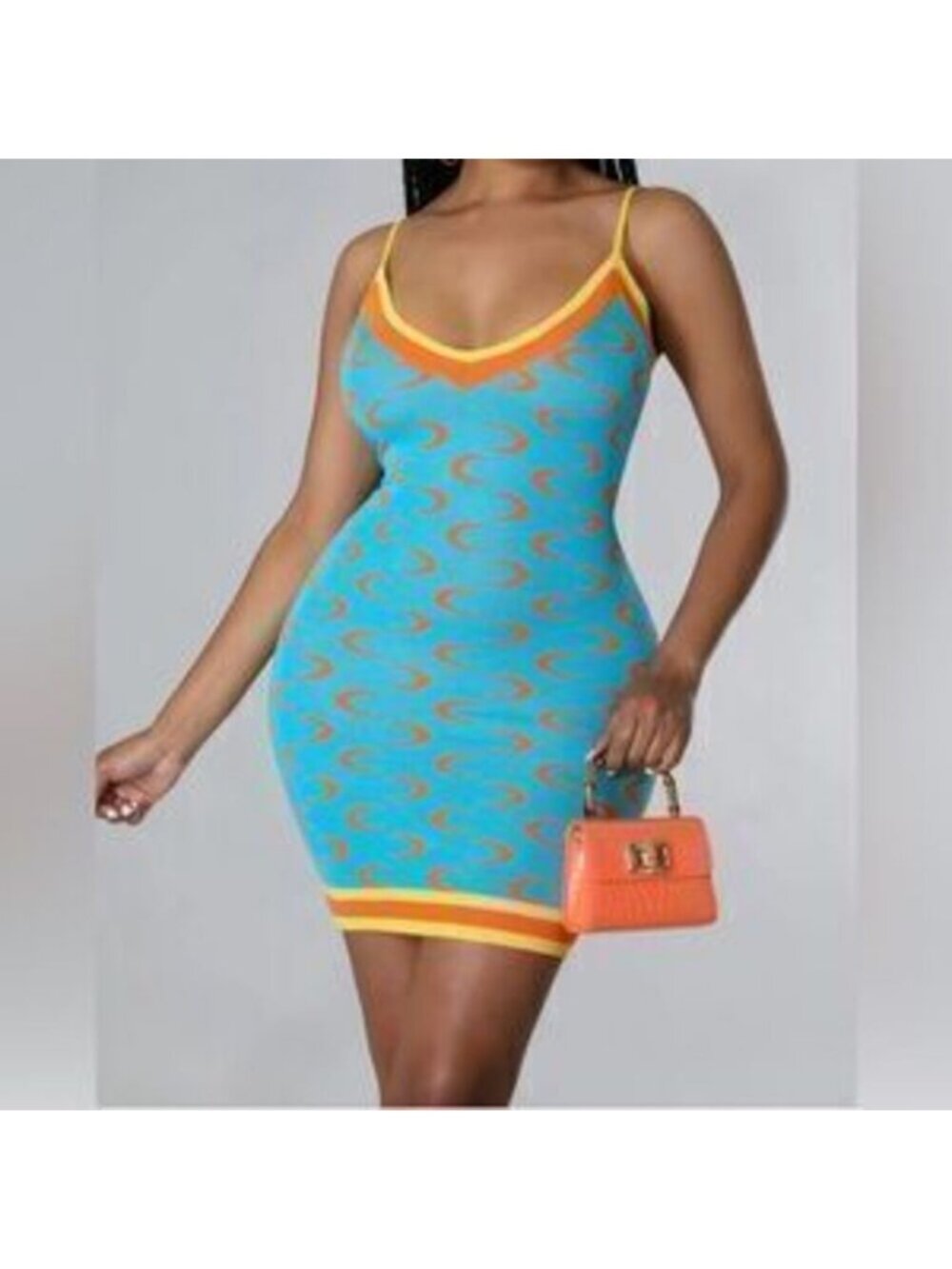 New Vibrant Blue and Orange Patterned Dress size S